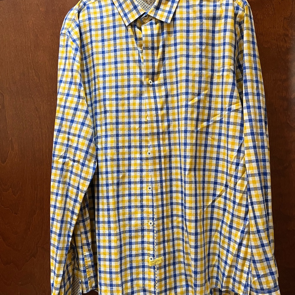 Bugatchi Yellow and Blue Plaid Men's Shirt